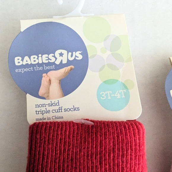 Babies R Us Toddler Non Skid Triple Cuff Socks Red White New - Picture 4 of 4